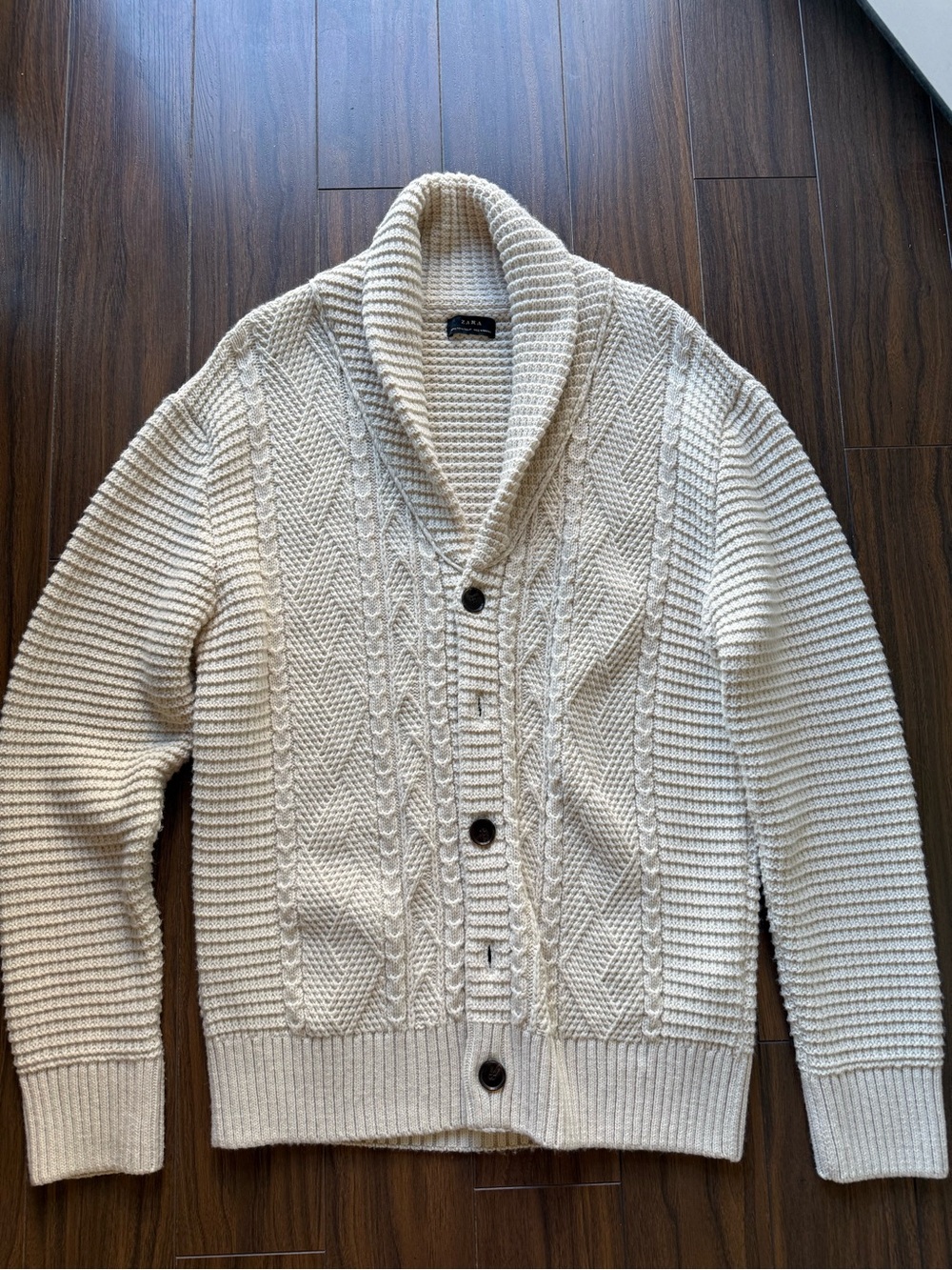 Zara Cream Shawl Collar Cable Cardigan